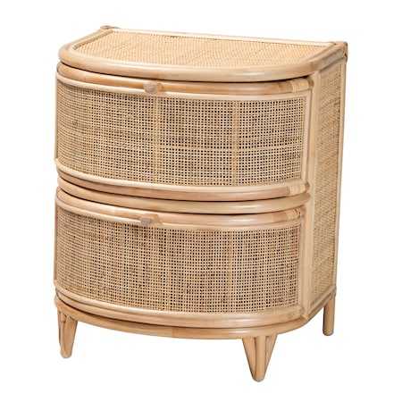 Baxton Studio Oleta Modern Bohemian Natural Brown Rattan 2-Drawer Nightstand 230-13152-ZORO